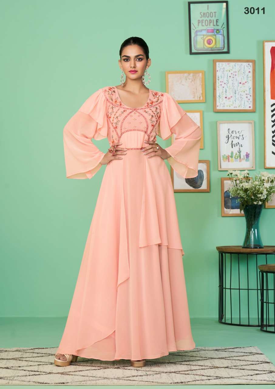 S3forever-Glamore Shine Vol 2 - Georgette-Embroidery-Long-Gown-Kurti-Heavy-Malai-Crape-Inner-3011